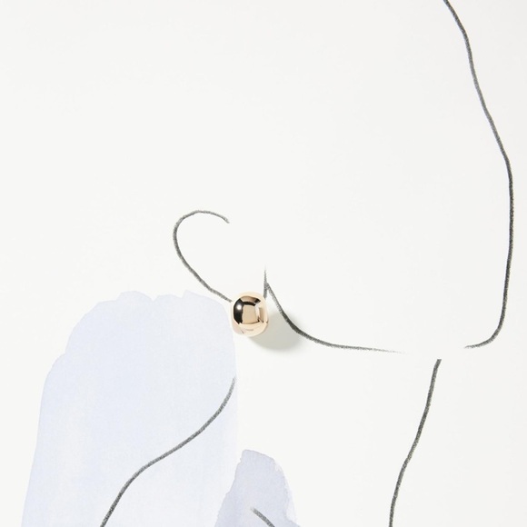 Anthropologie Thick wide Gold huggie Minimalist Half Hoop Stud Earrings … - Picture 3 of 7